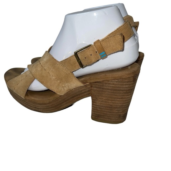 TOMS Women's Sandals Size 8.5 Tan Suede "Ibiza" Platform Buckle Close Open Toe - Picture 3 of 13